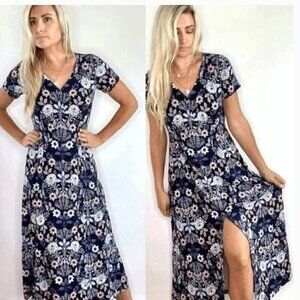 J. Jill Mirr Flora Maxi Dress Button Down Floral Stretchy Knit Small